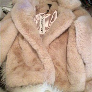 NWT Minkpink faux fur natural (pink tint) Anya jacket.  XS